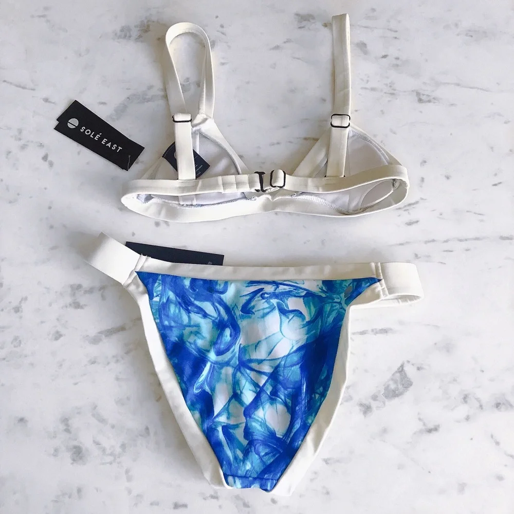 Solé East Blue and White Triangle Bikini Top and Bottom Size XS